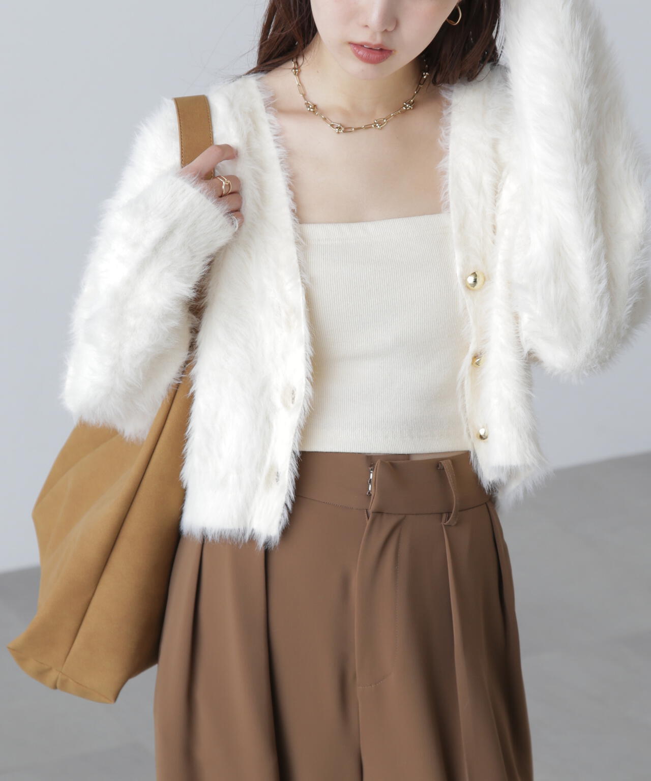 はかな企画】金ボタンロングシャギーニットカーディガン〈MFM