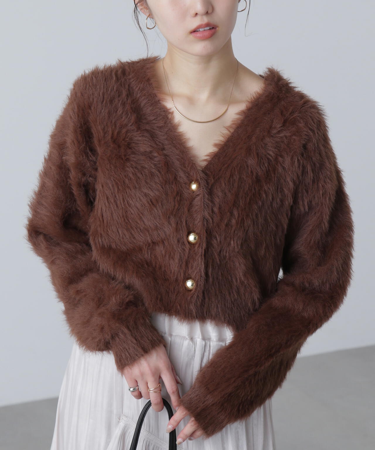 【はかな企画】金ボタンロングシャギーニットカーディガン〈ＭＦＭ〉