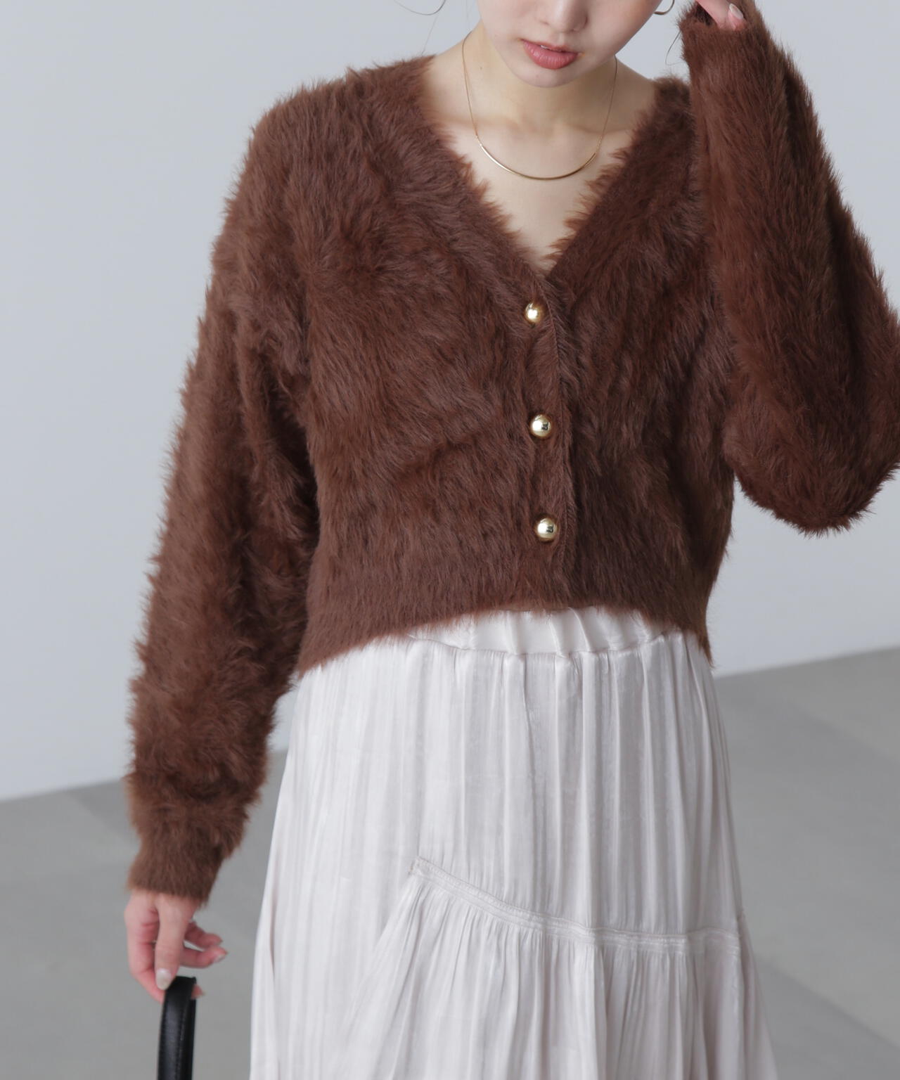 【はかな企画】金ボタンロングシャギーニットカーディガン〈ＭＦＭ〉