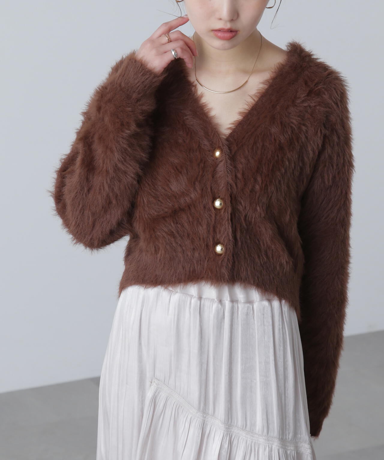 【はかな企画】金ボタンロングシャギーニットカーディガン〈ＭＦＭ〉