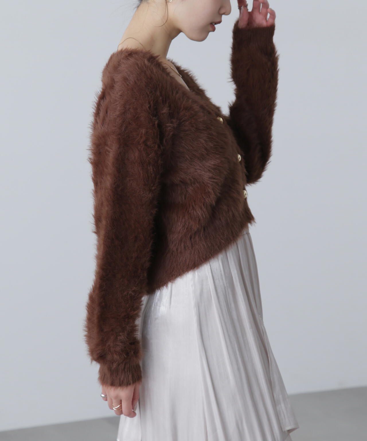 【はかな企画】金ボタンロングシャギーニットカーディガン〈ＭＦＭ〉