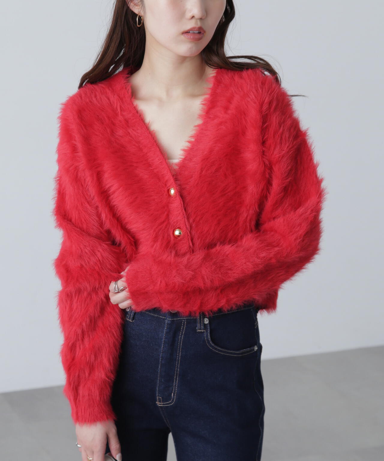 【はかな企画】金ボタンロングシャギーニットカーディガン〈ＭＦＭ〉