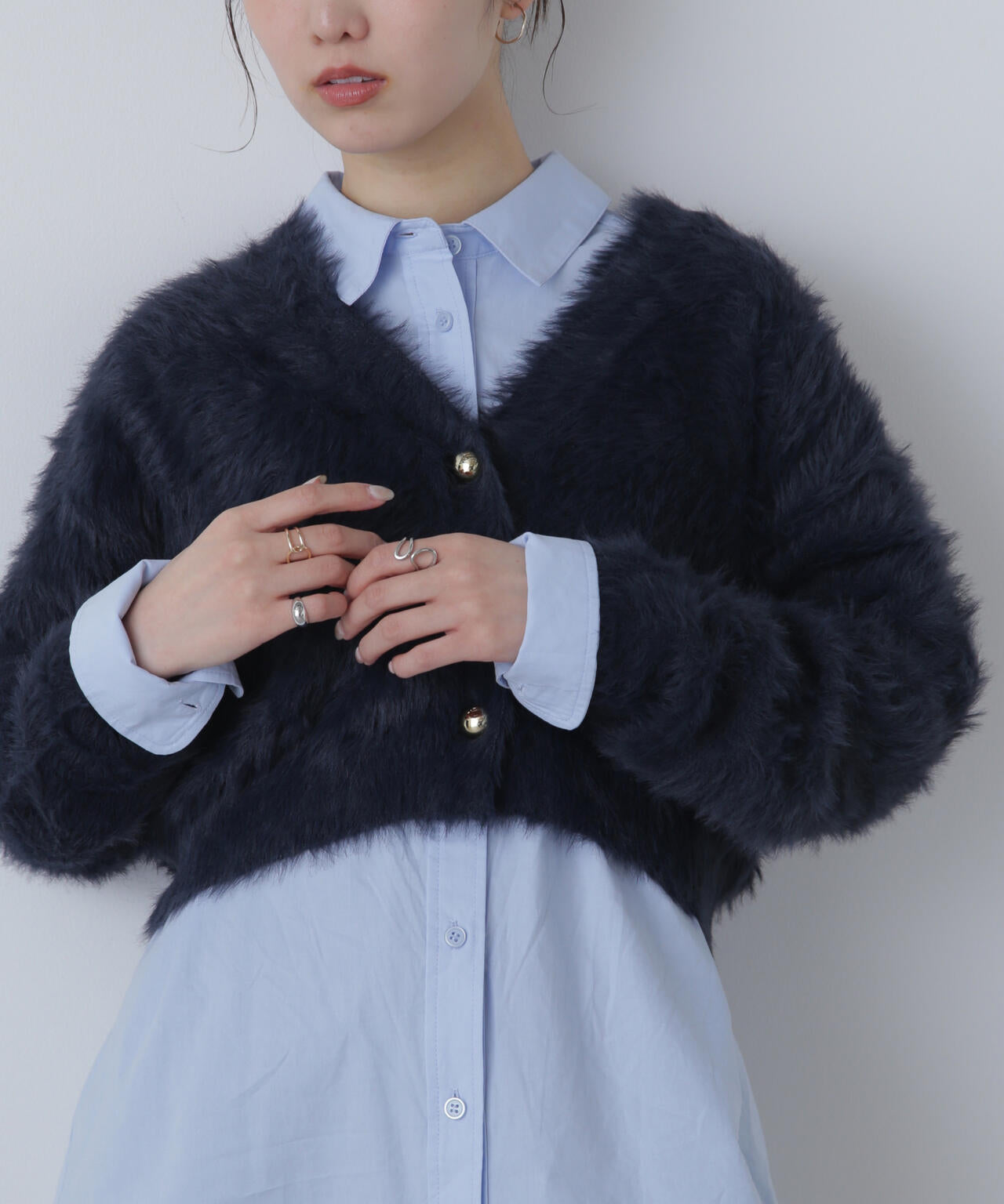 【はかな企画】金ボタンロングシャギーニットカーディガン〈ＭＦＭ〉