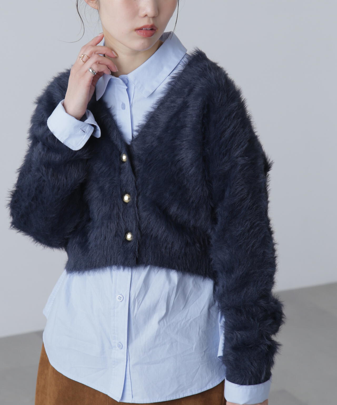 【はかな企画】金ボタンロングシャギーニットカーディガン〈ＭＦＭ〉