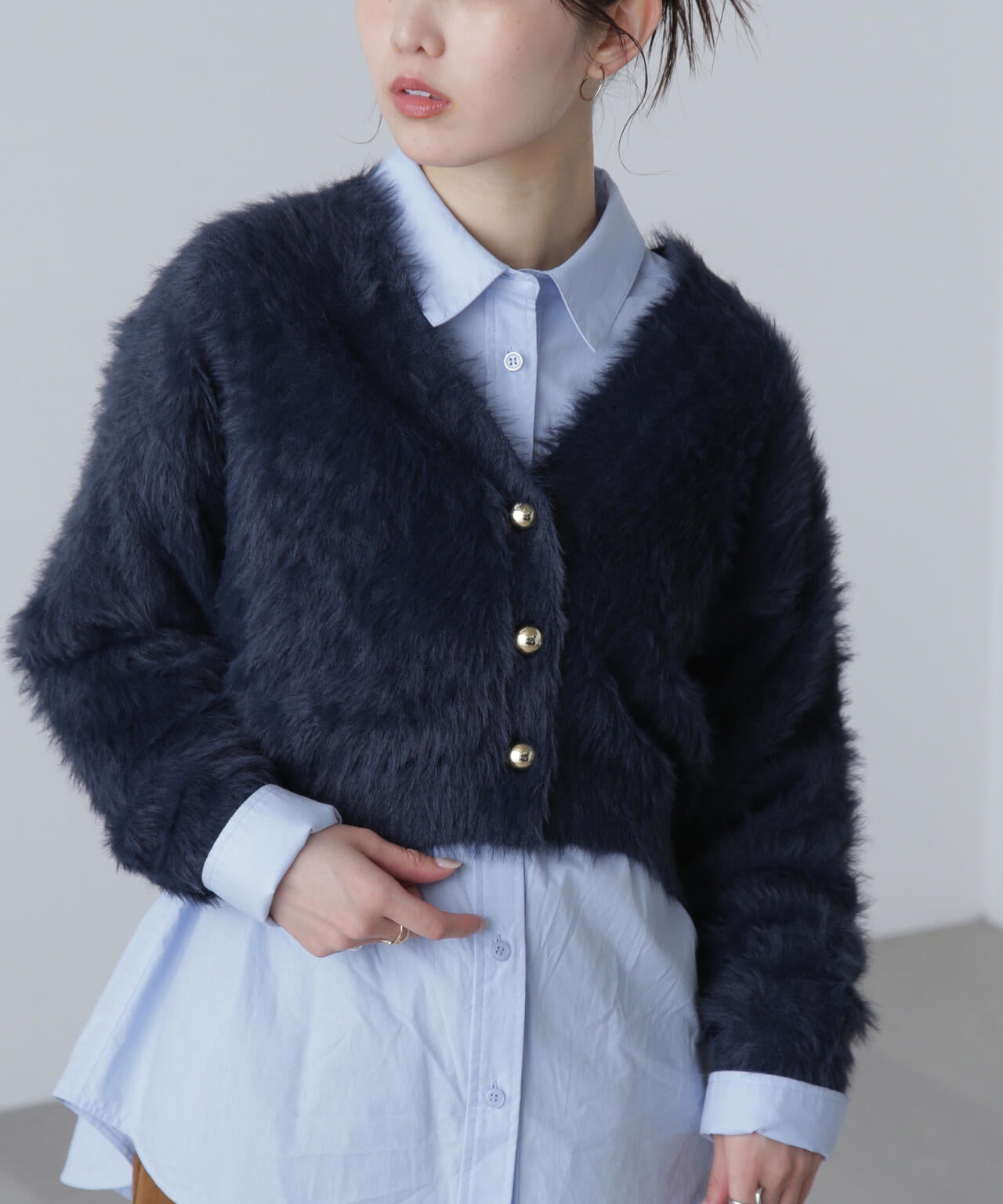 【はかな企画】金ボタンロングシャギーニットカーディガン〈ＭＦＭ〉