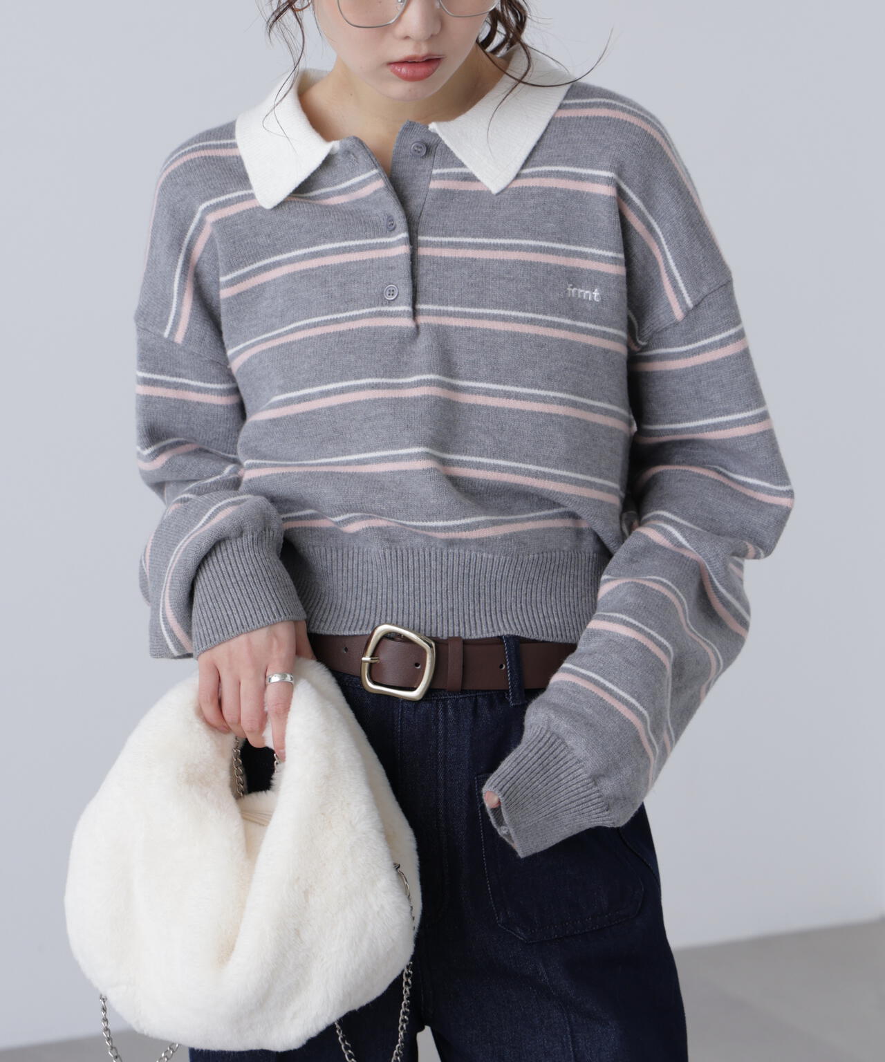 ロゴ刺繍ボーダーポロニット | FREE'S MART（フリーズマート