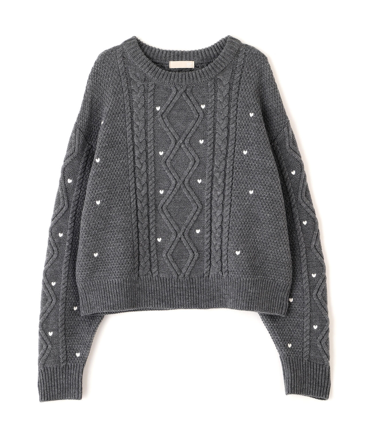 【オフ・レッド 追加生産予約】ハート刺繍ケーブルニット