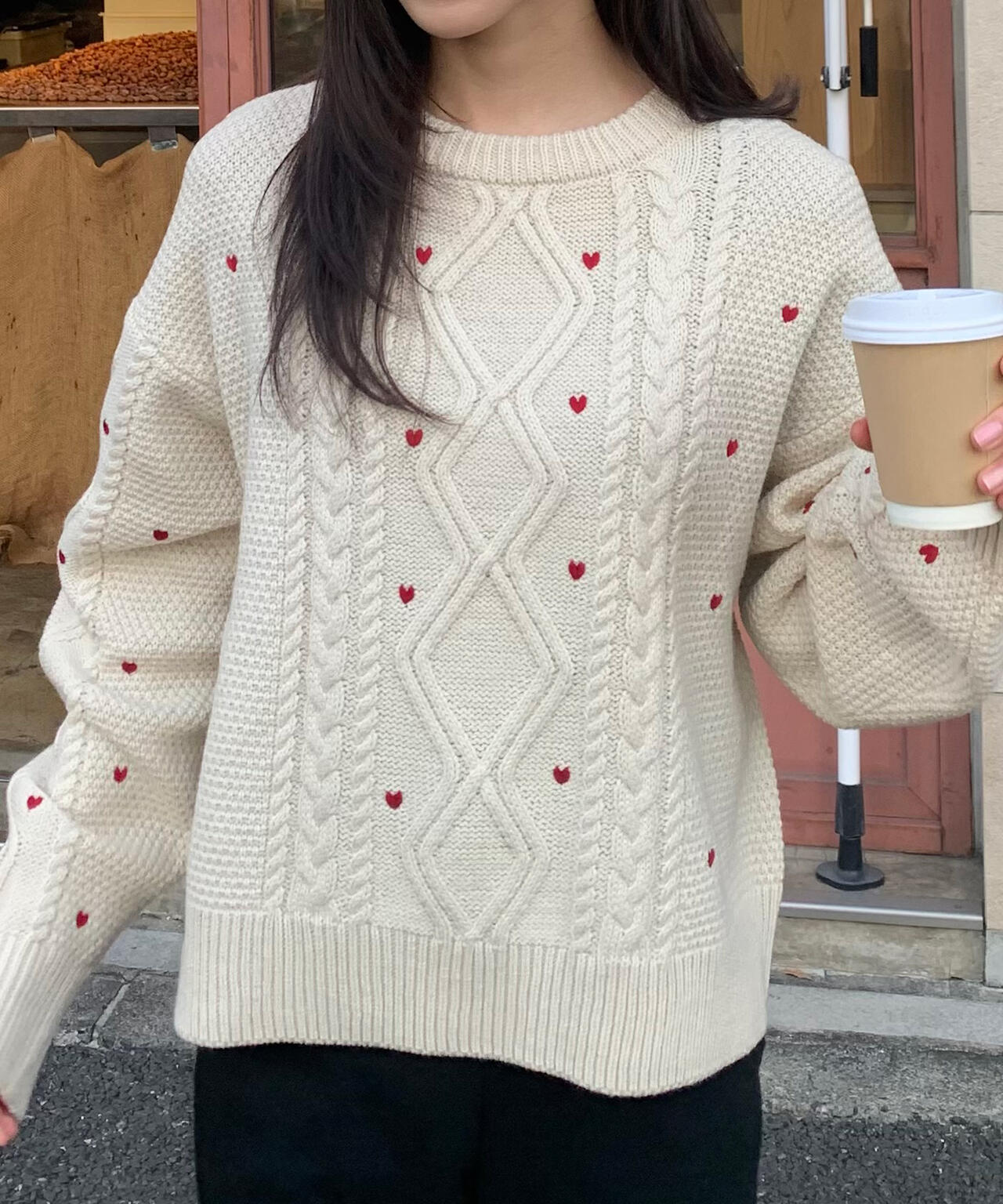 ハート刺繍ケーブルニット | FREE'S MART（フリーズマート） ｜【公式