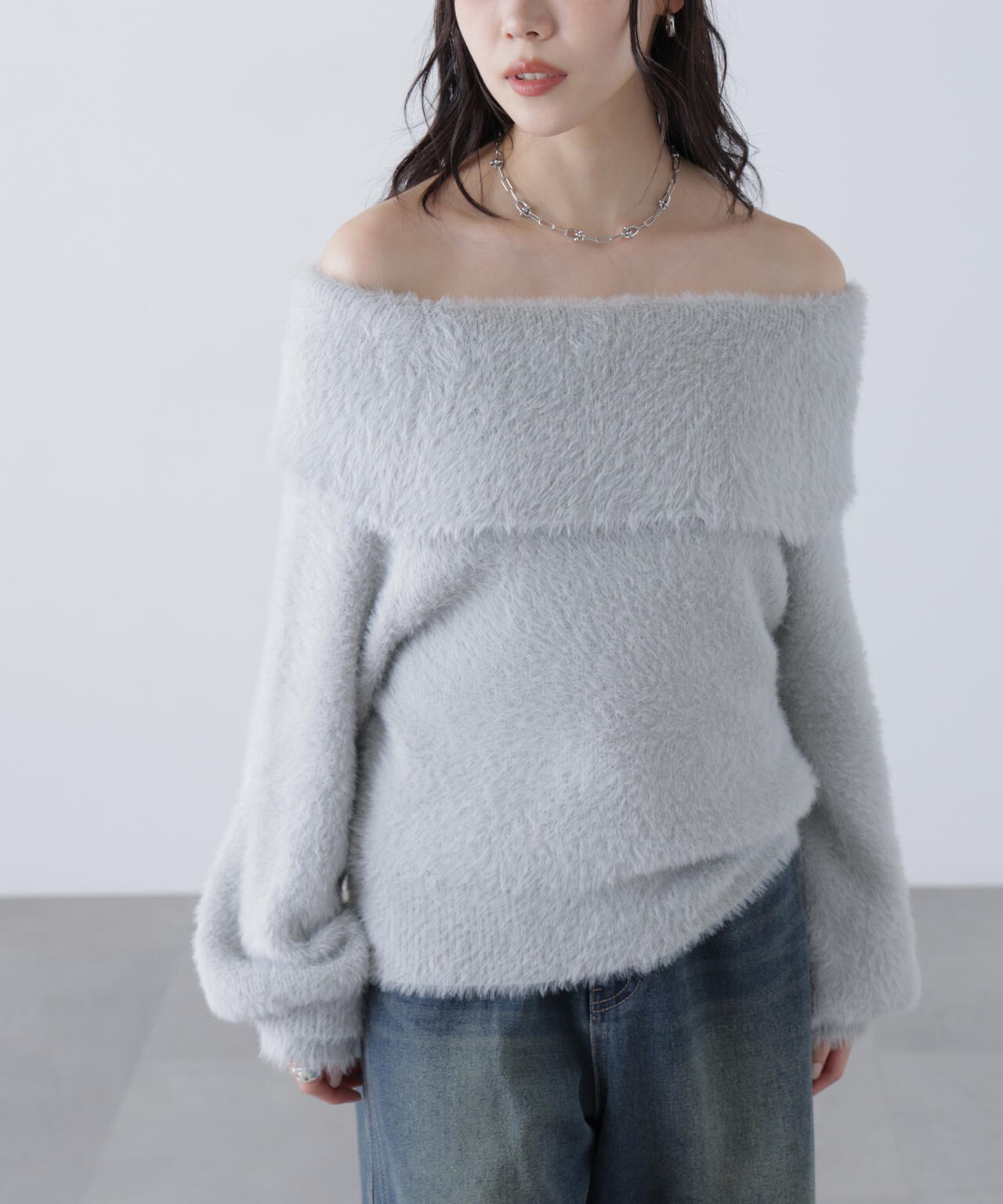 オフショルダー グレー ニット オフショルシャギーニット | FREE'S MART（フリーズマート） ｜【公式