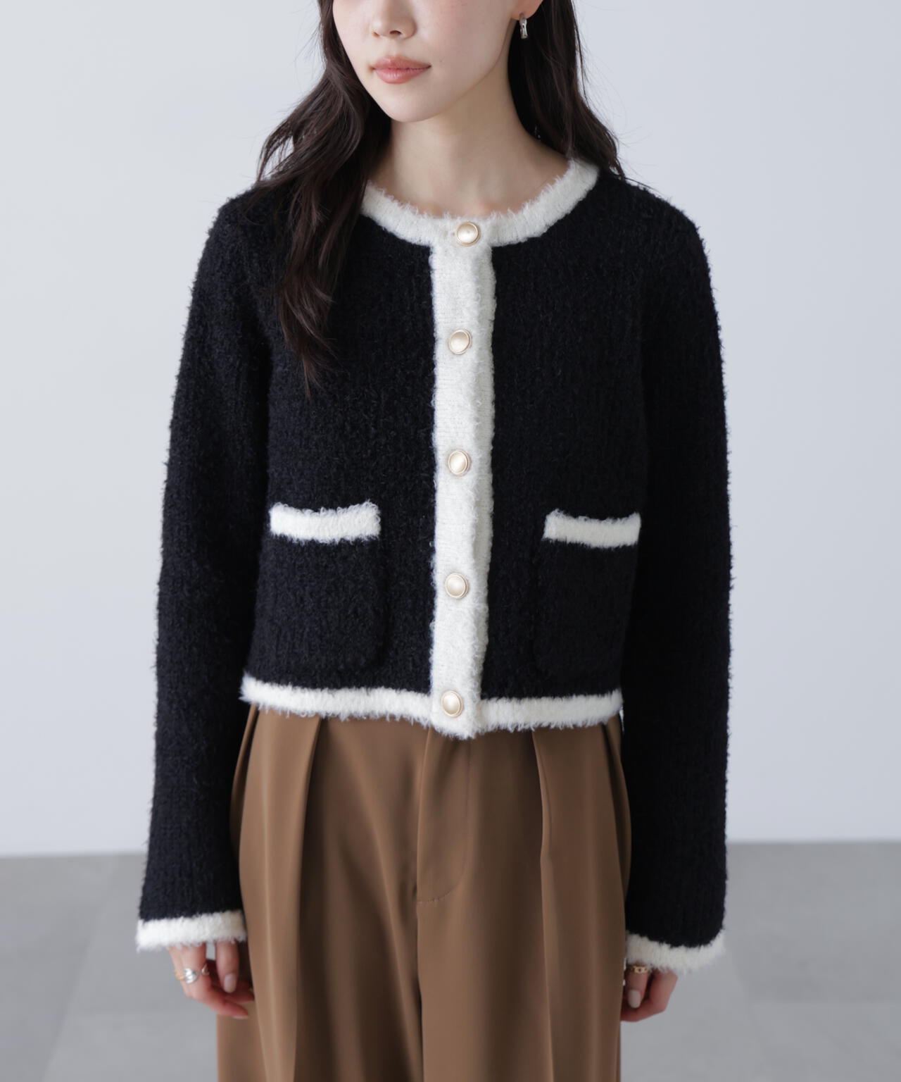 金ボタンバイカラーニットカーディガン | FREE'S MART（フリーズマート