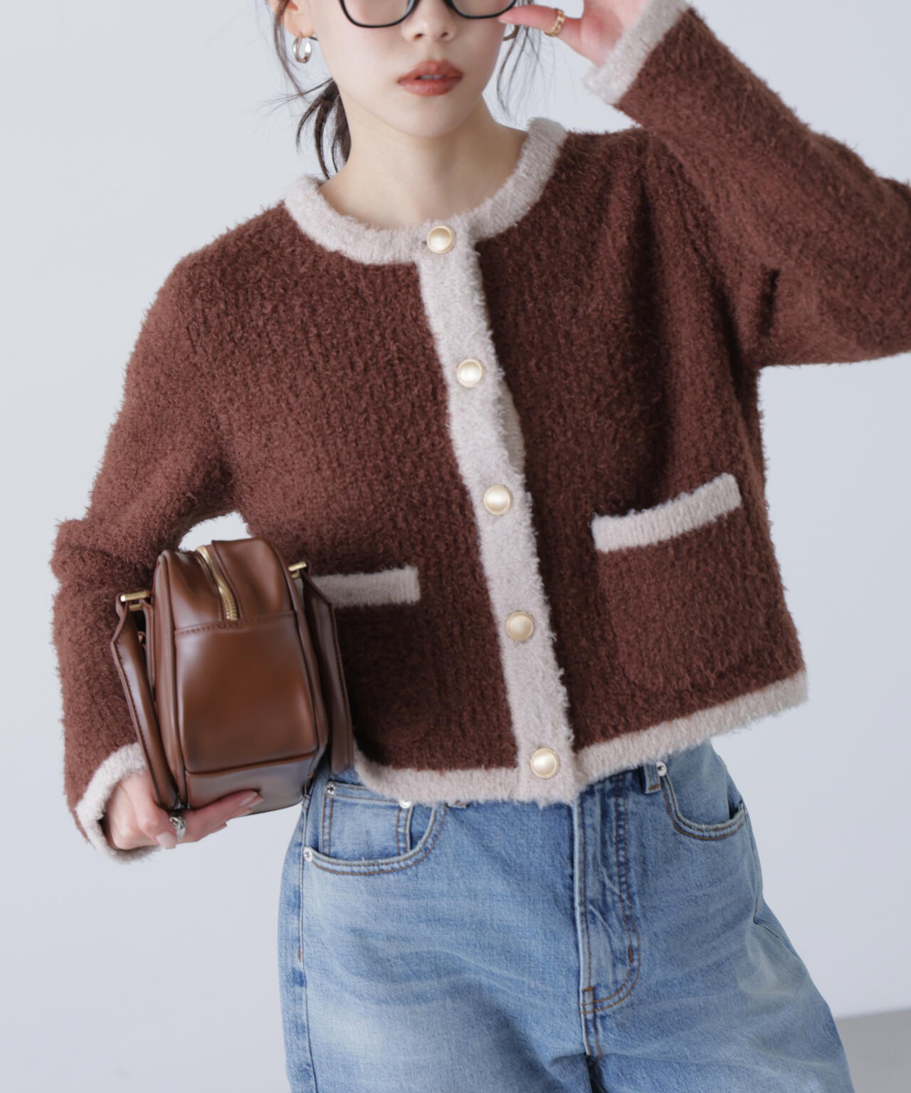 金ボタンバイカラーニットカーディガン | FREE'S MART（フリーズマート