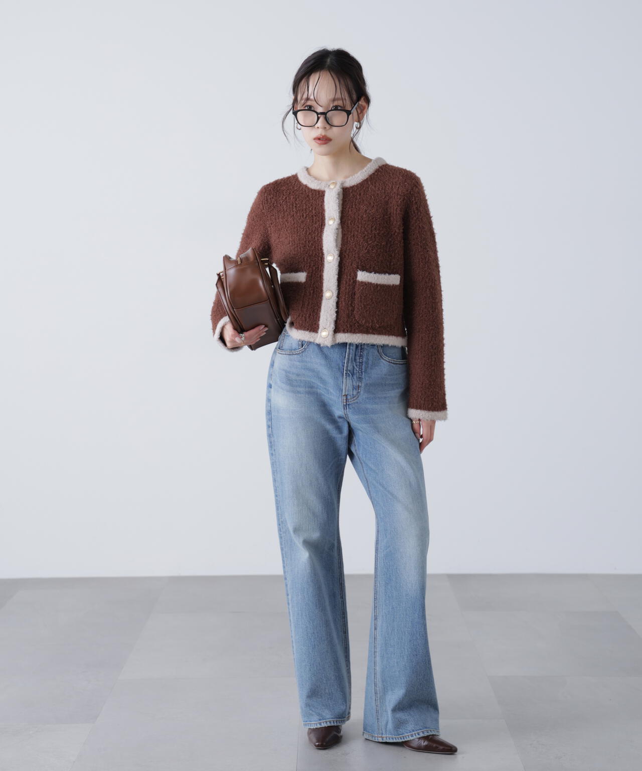 【美品】ハーリップトゥ　バイカラー　ニット　ジャケット　金ボタン　カーディガン 美品】ハーリップトゥ バイカラー ニット ジャケット 金ボタン