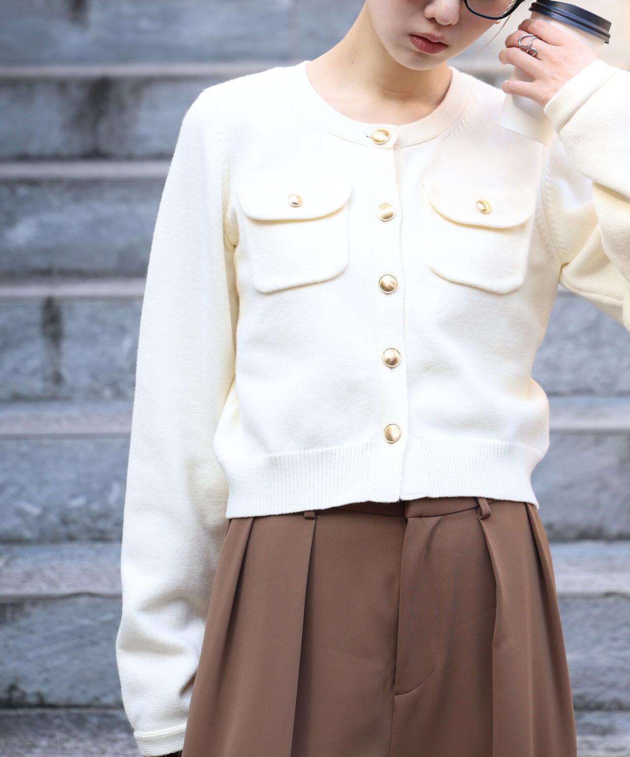 フロントポケット金ボタンニットカーディガン