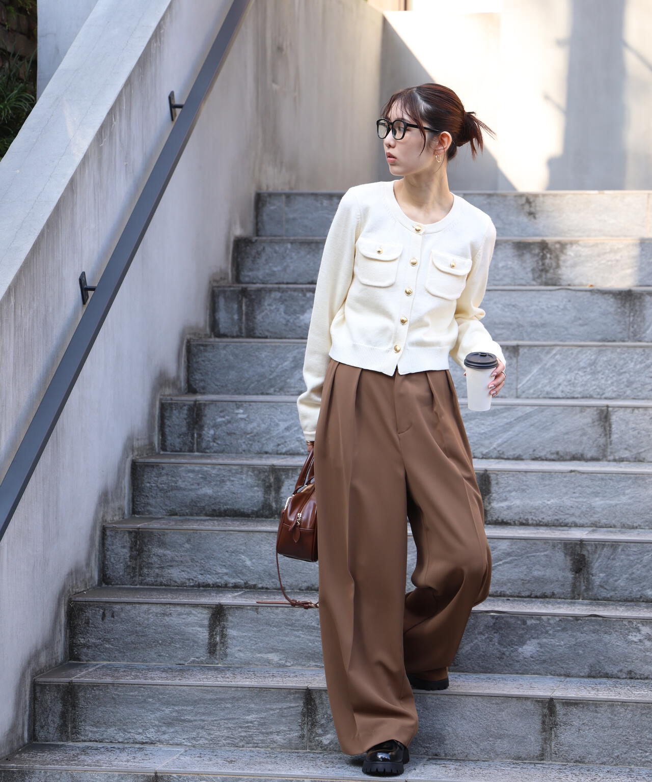 フロントポケット金ボタンニットカーディガン