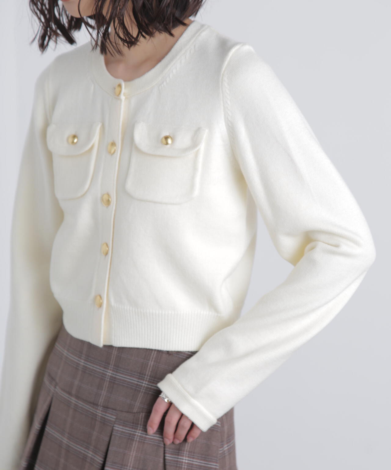 フロントポケット金ボタンニットカーディガン