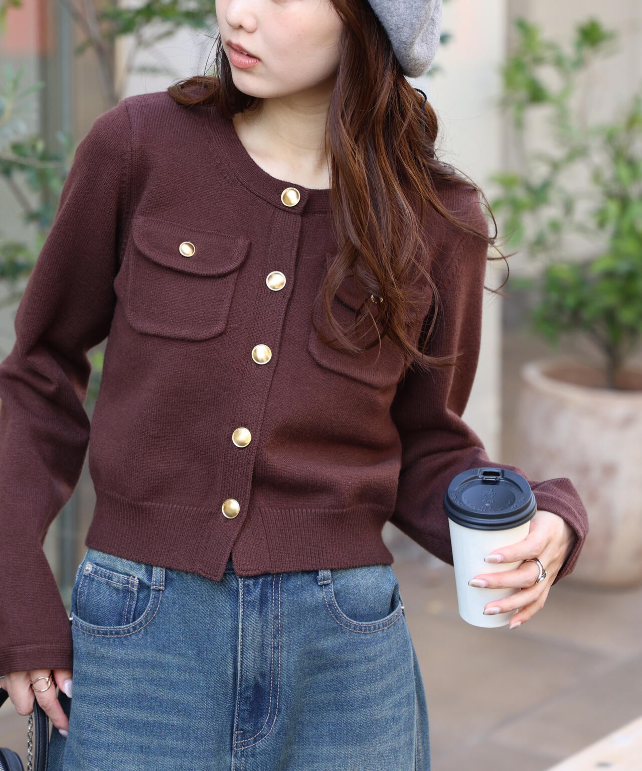 フロントポケット金ボタンニットカーディガン