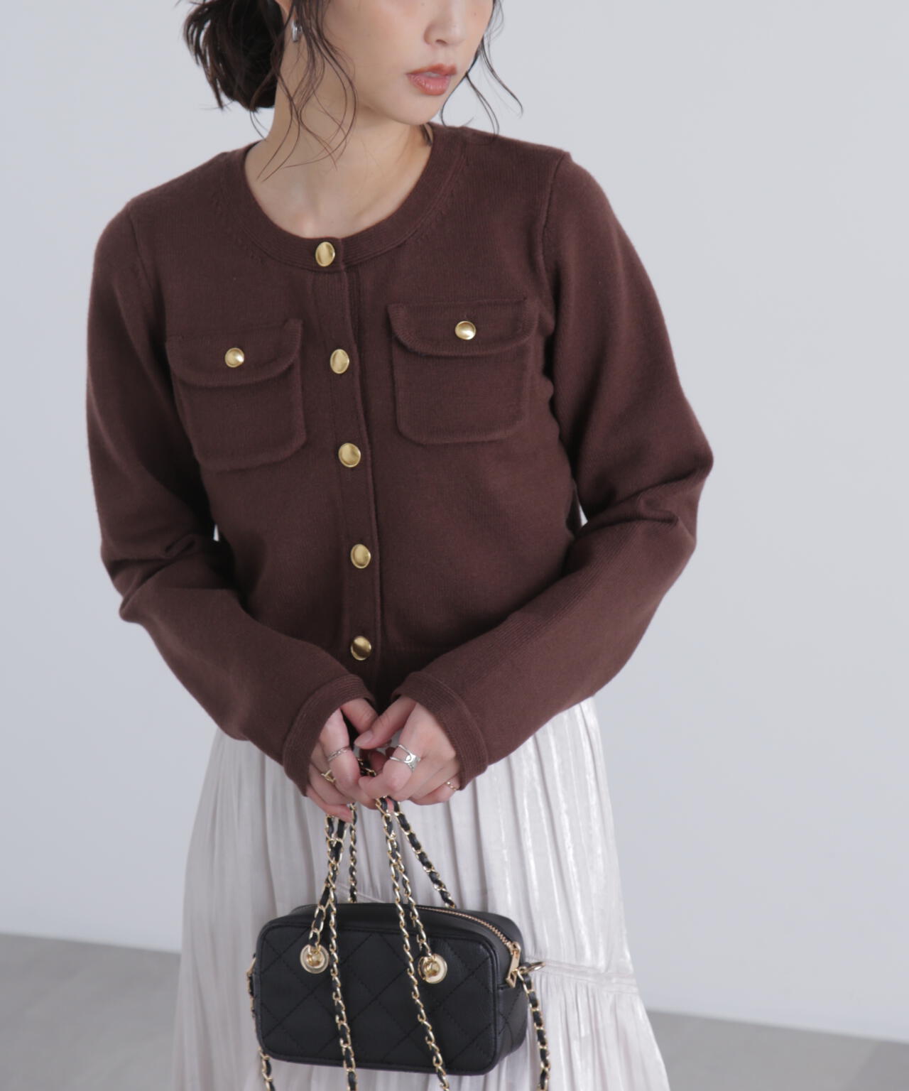 フロントポケット金ボタンニットカーディガン