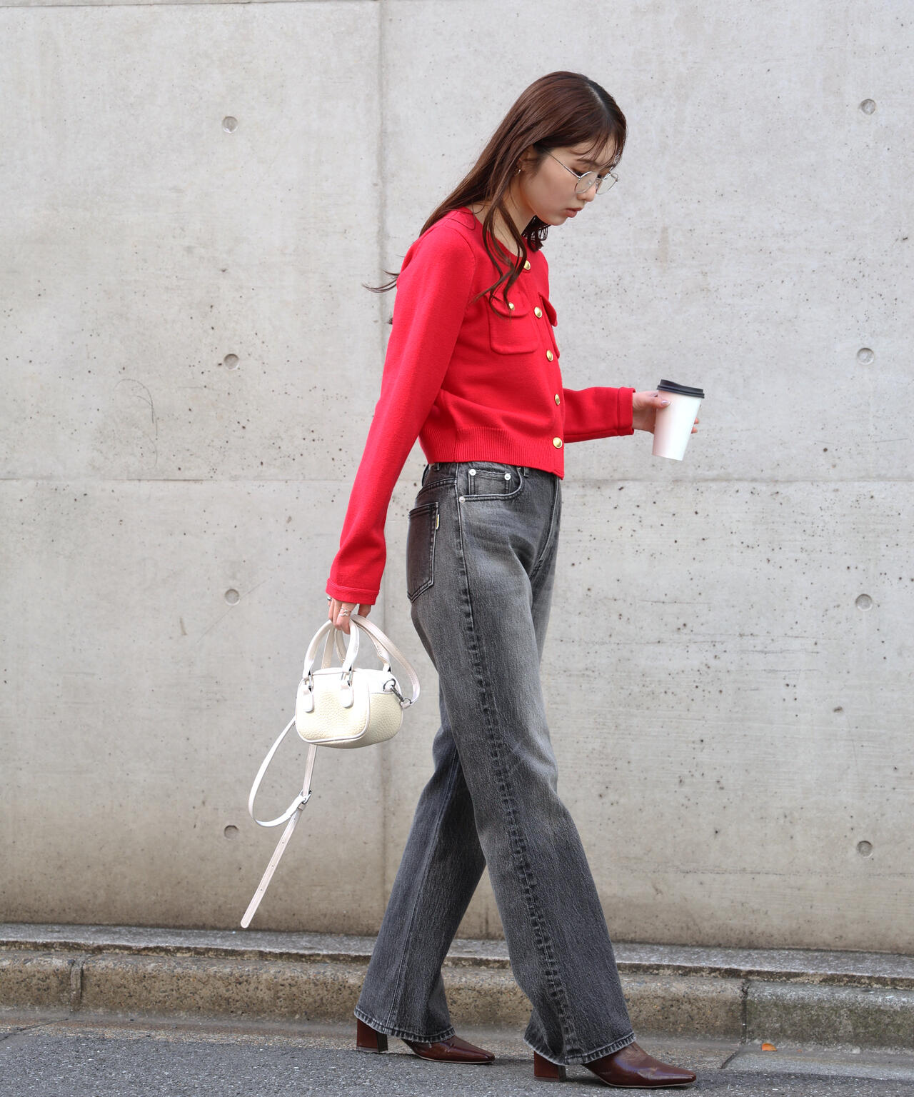 フロントポケット金ボタンニットカーディガン