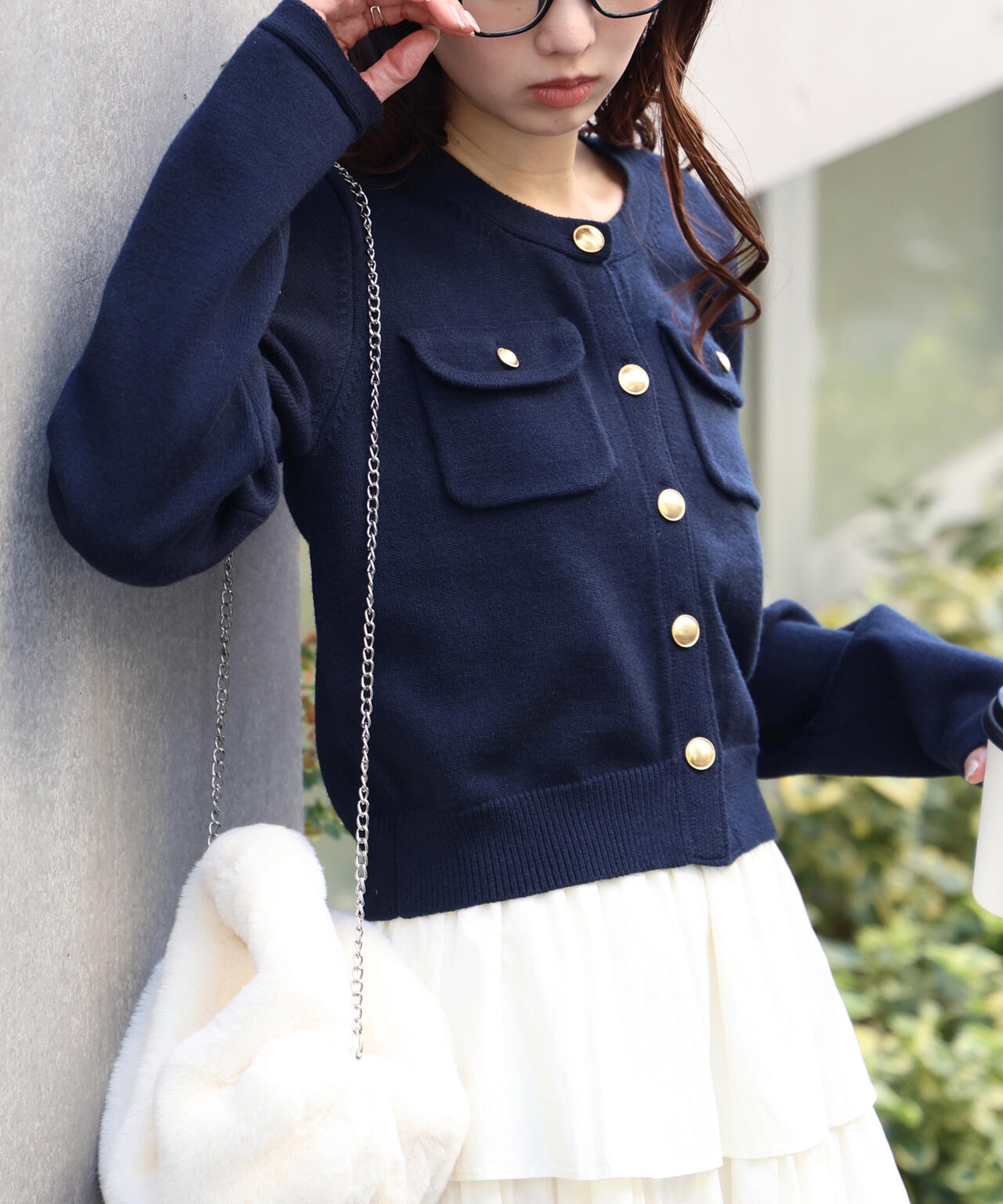 フロントポケット金ボタンニットカーディガン