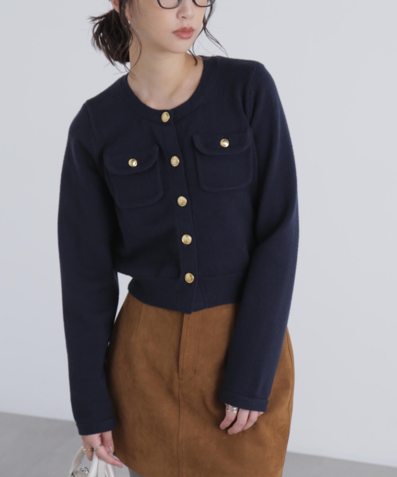 フロントポケット金ボタンニットカーディガン