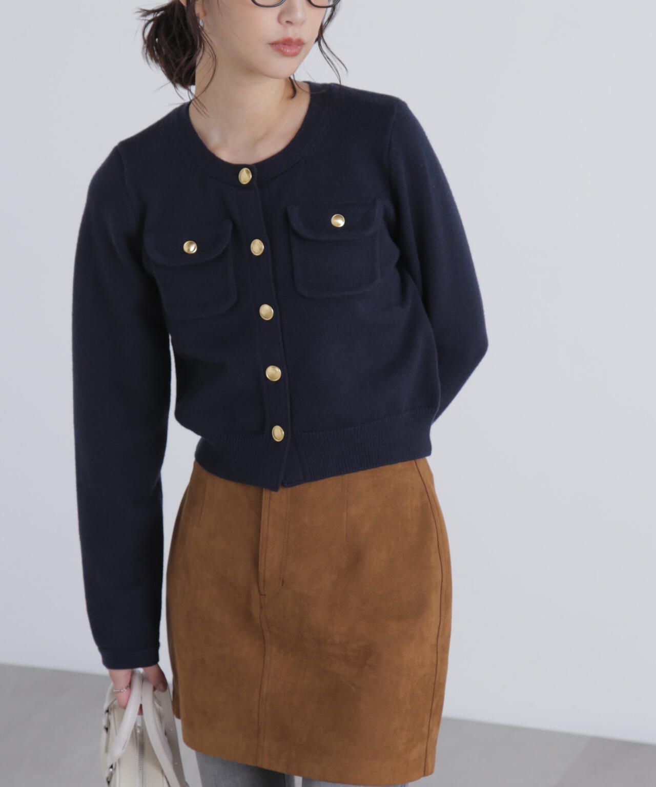 フロントポケット金ボタンニットカーディガン