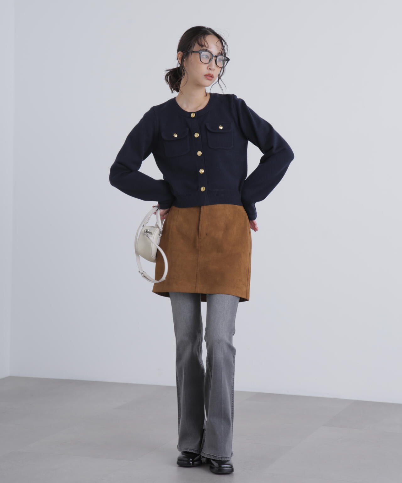 フロントポケット金ボタンニットカーディガン