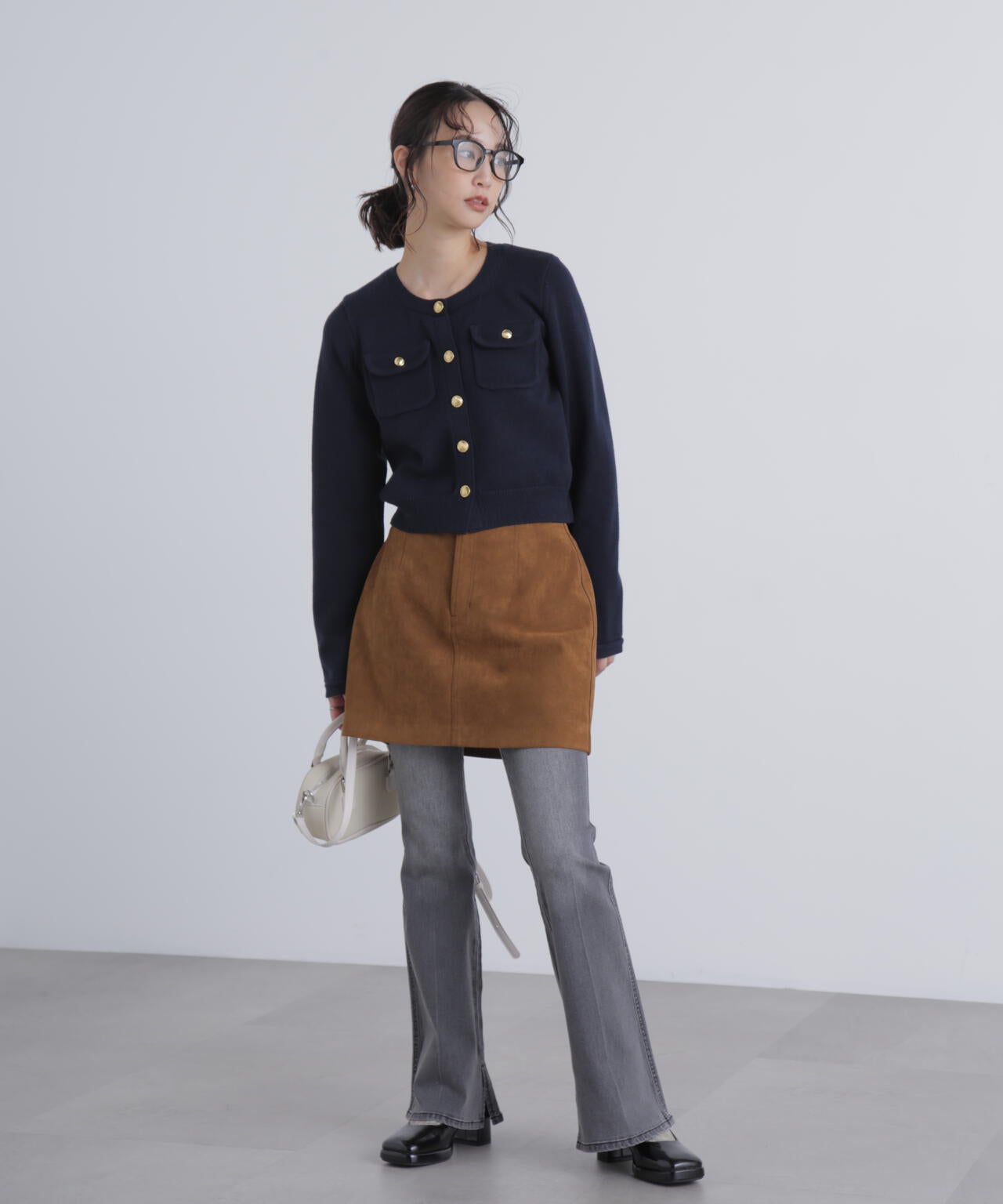 フロントポケット金ボタンニットカーディガン