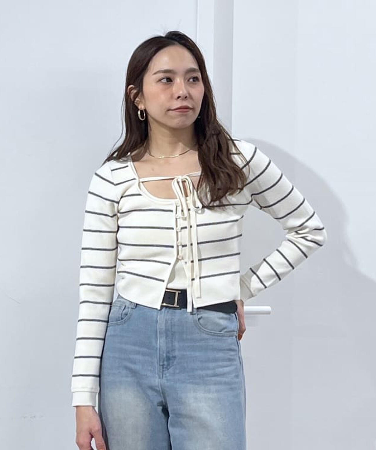 キャミレイヤードクルーネックニット