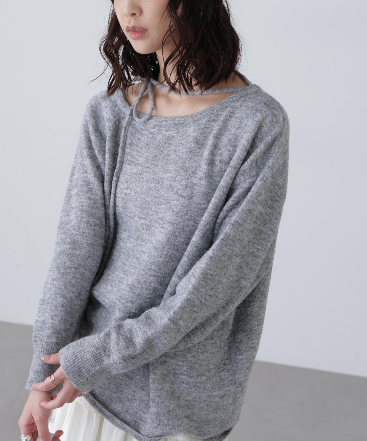 ワンショルルーズニット