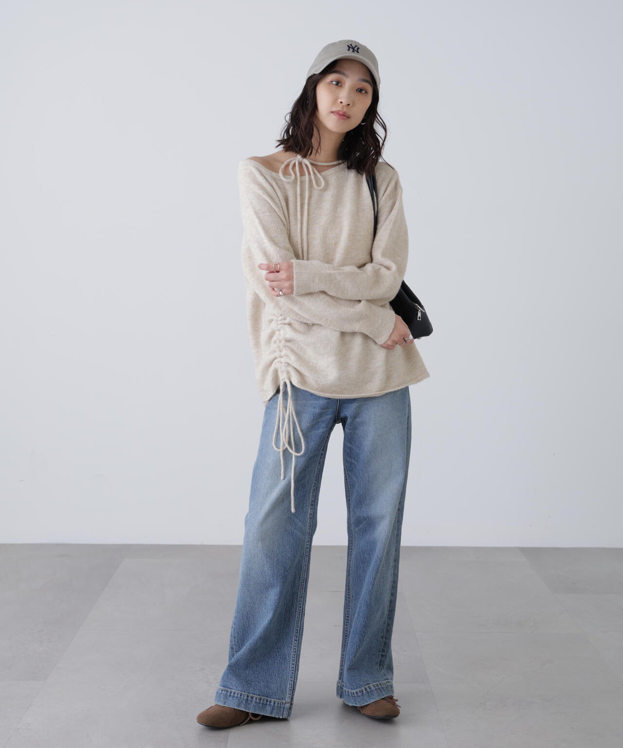 ワンショルルーズニット