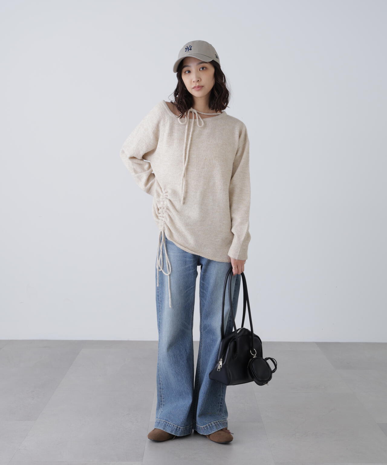 ワンショルルーズニット