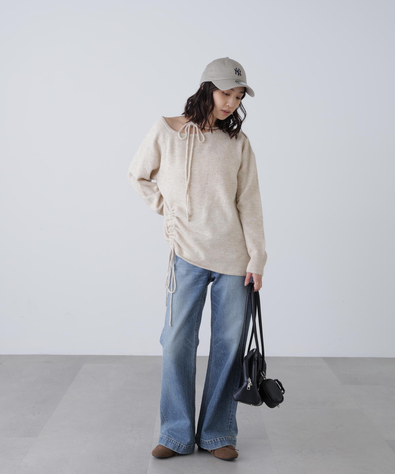 ワンショルルーズニット