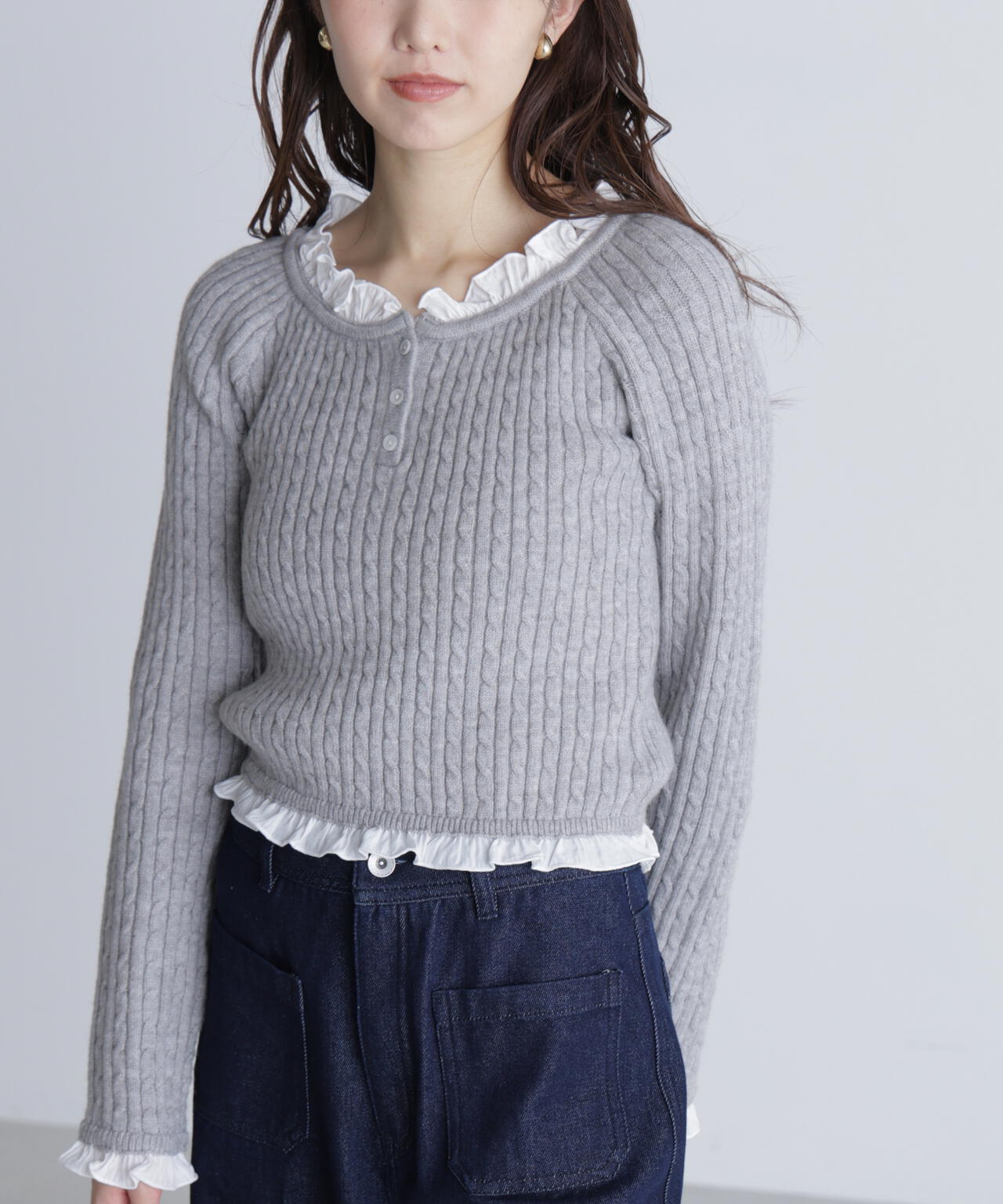 フリルドッキングコンパクトケーブルニット | FREE'S MART（フリーズ