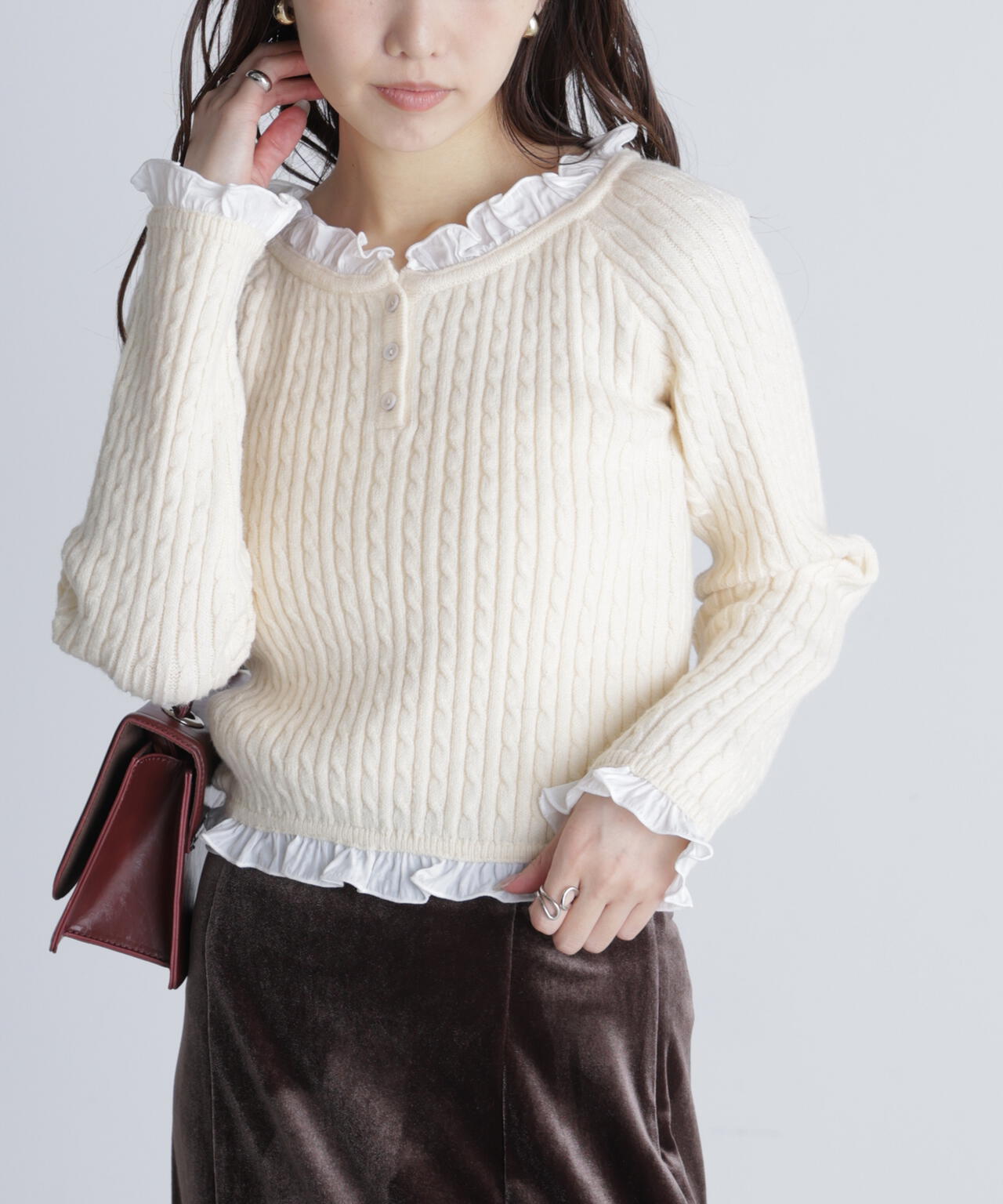 フリルドッキングコンパクトケーブルニット | FREE'S MART（フリーズ