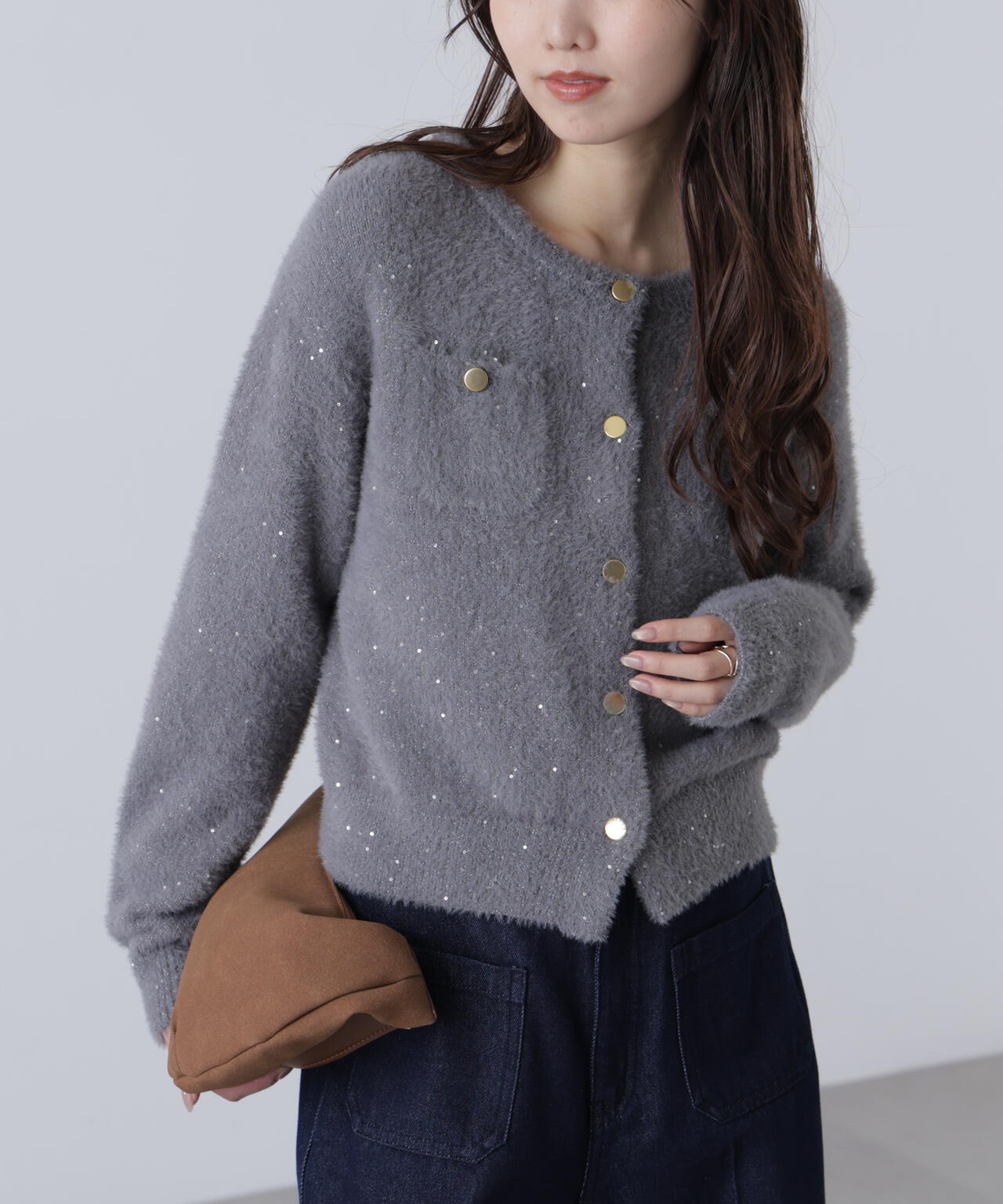 【MFM】金ボタンへアリースパンコールニットカーディガン
