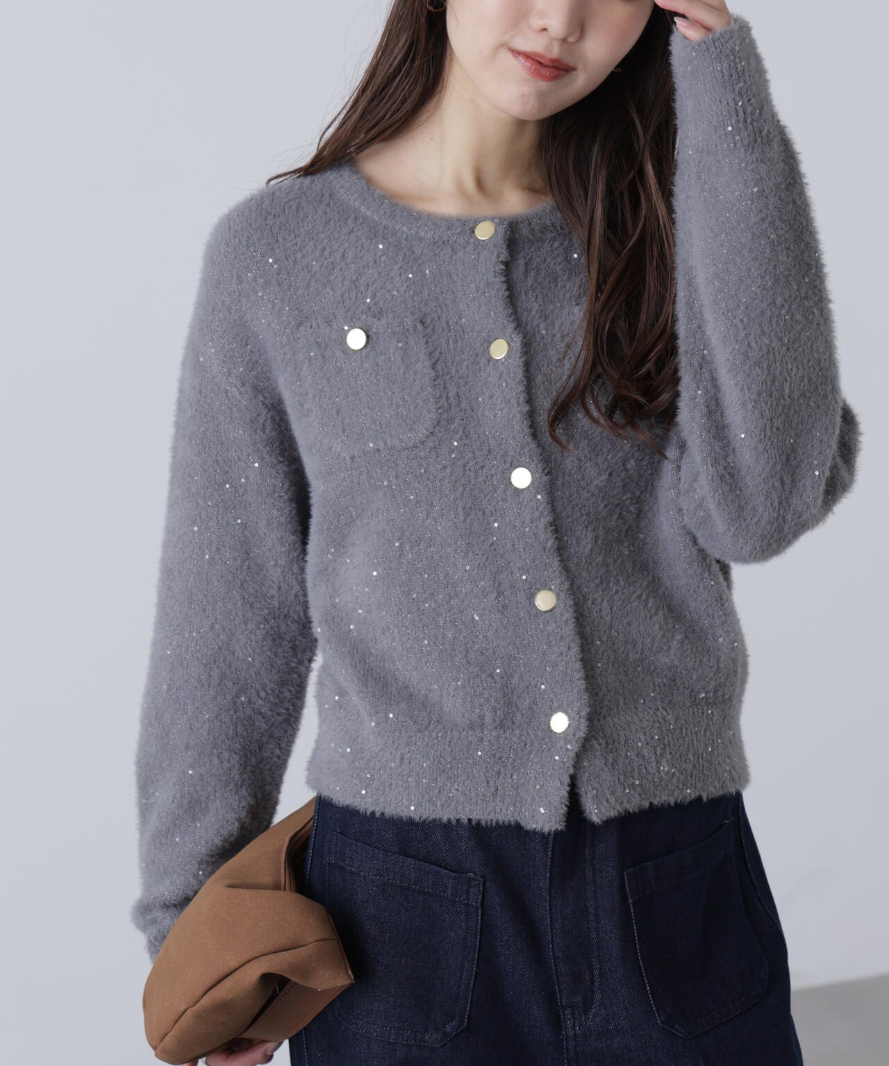 【MFM】金ボタンへアリースパンコールニットカーディガン