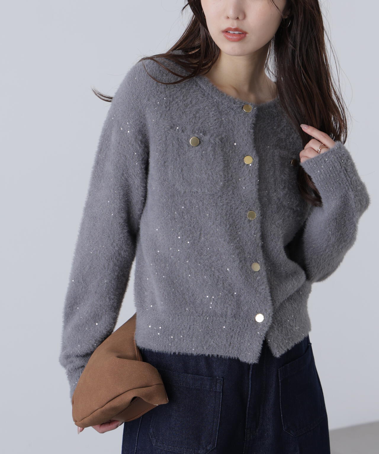 【MFM】金ボタンへアリースパンコールニットカーディガン