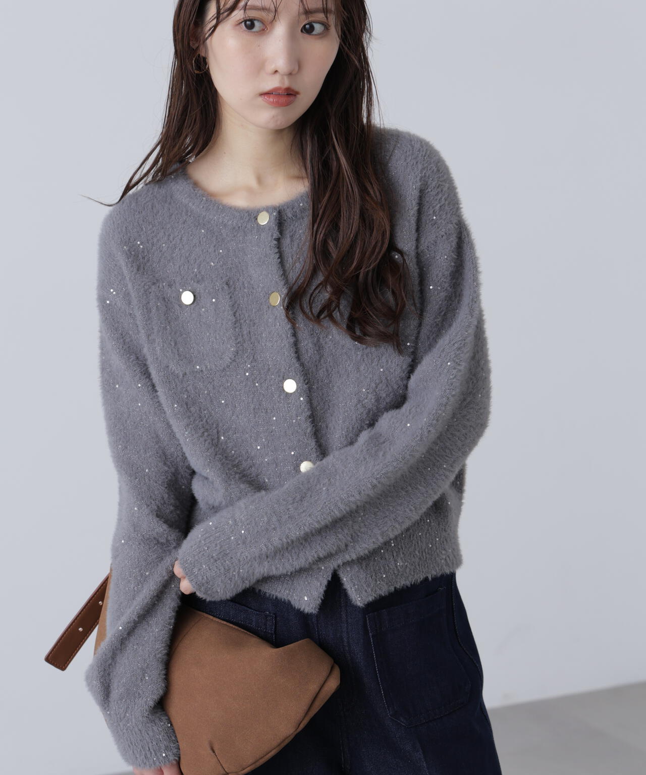 【MFM】金ボタンへアリースパンコールニットカーディガン