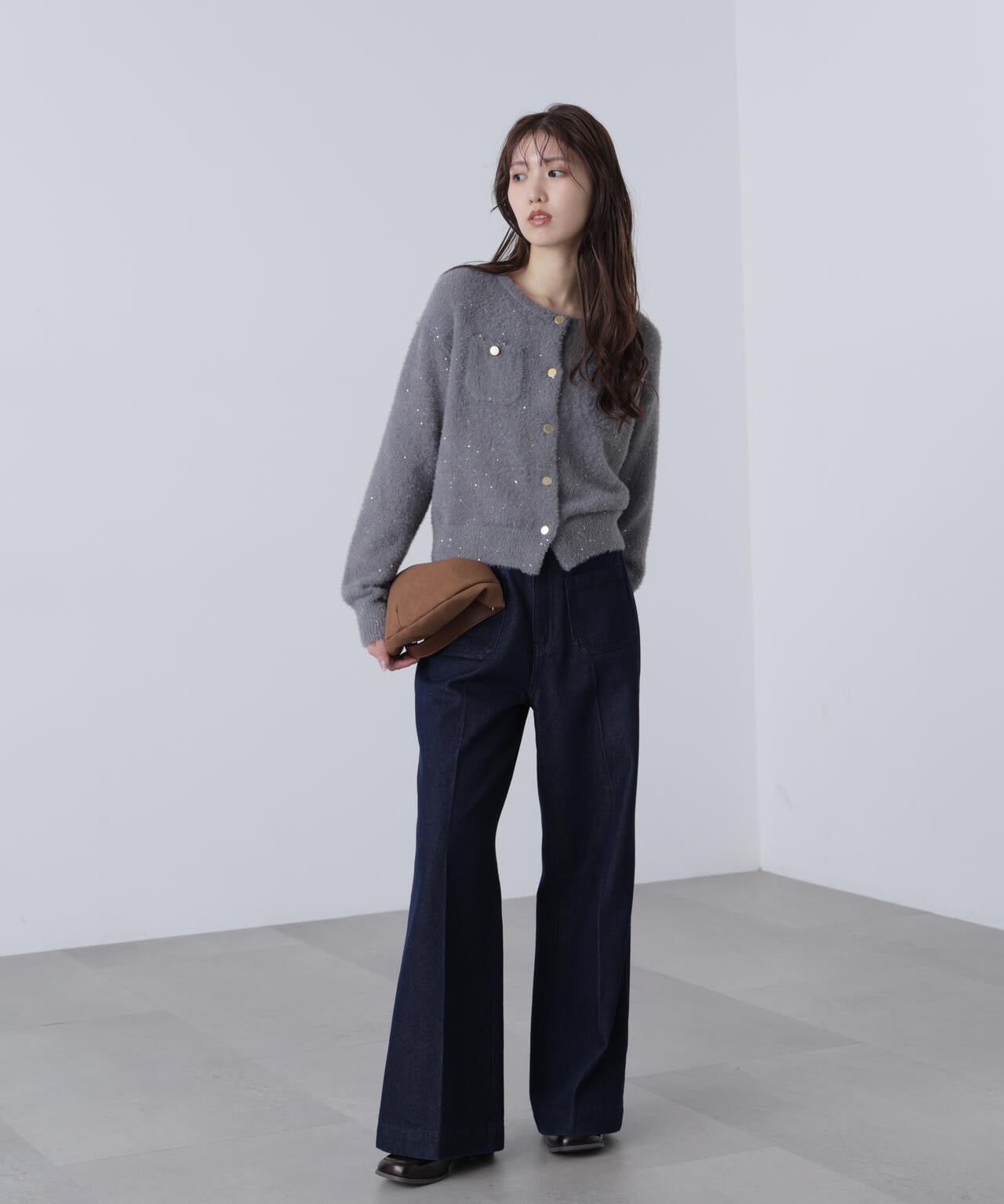 【MFM】金ボタンへアリースパンコールニットカーディガン