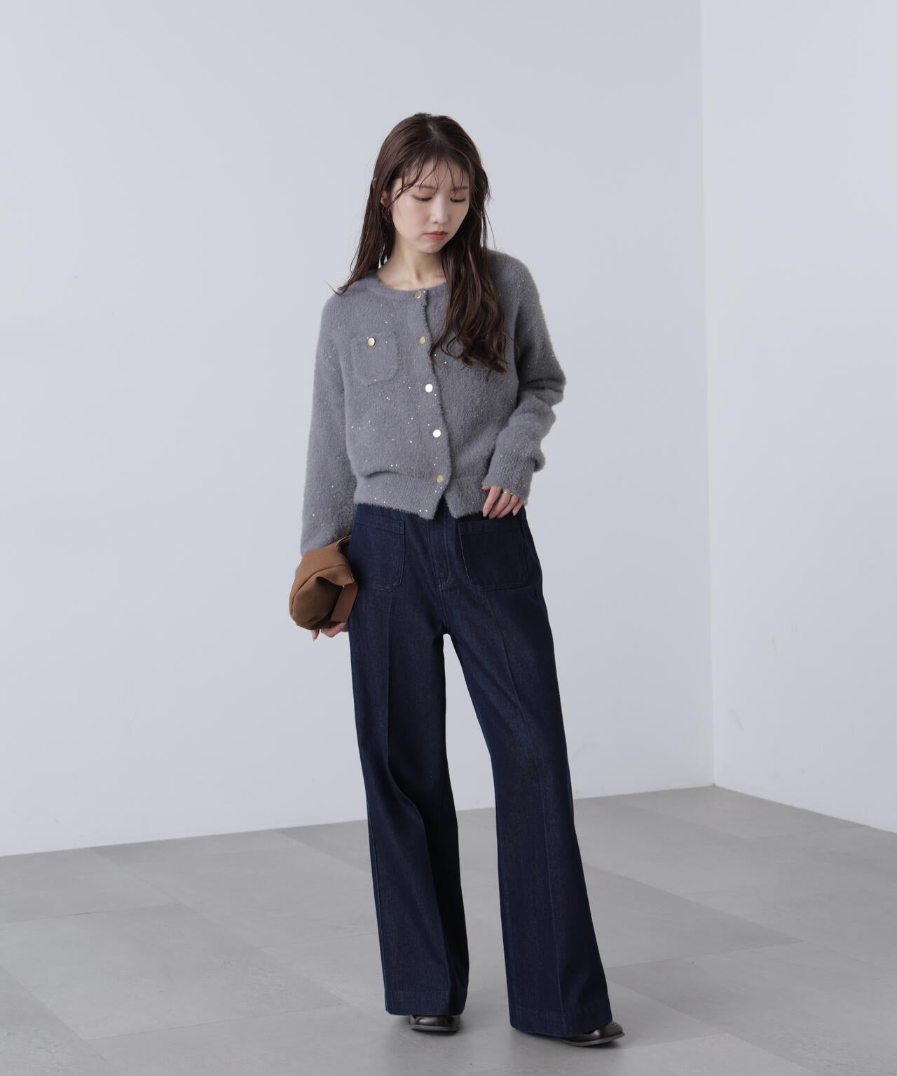 【MFM】金ボタンへアリースパンコールニットカーディガン