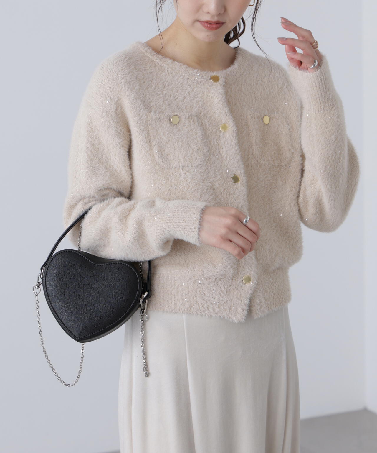 【MFM】金ボタンへアリースパンコールニットカーディガン