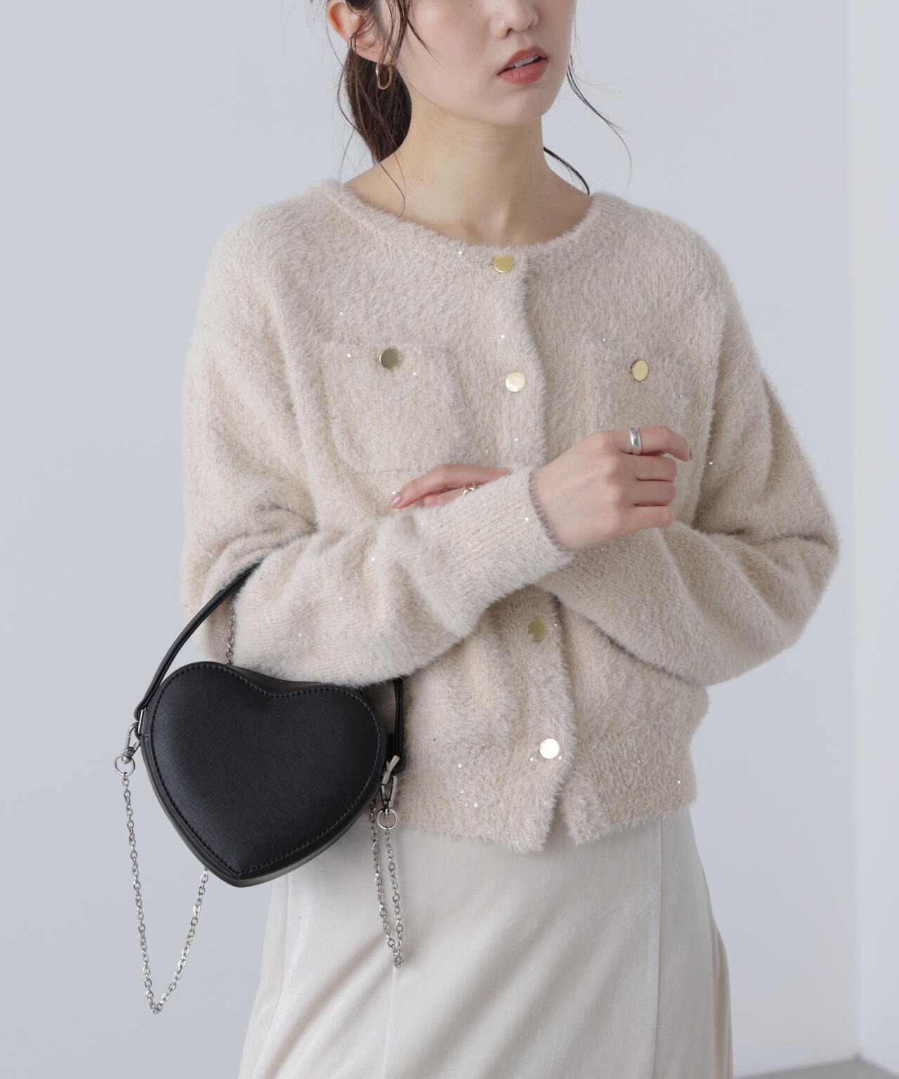 【MFM】金ボタンへアリースパンコールニットカーディガン