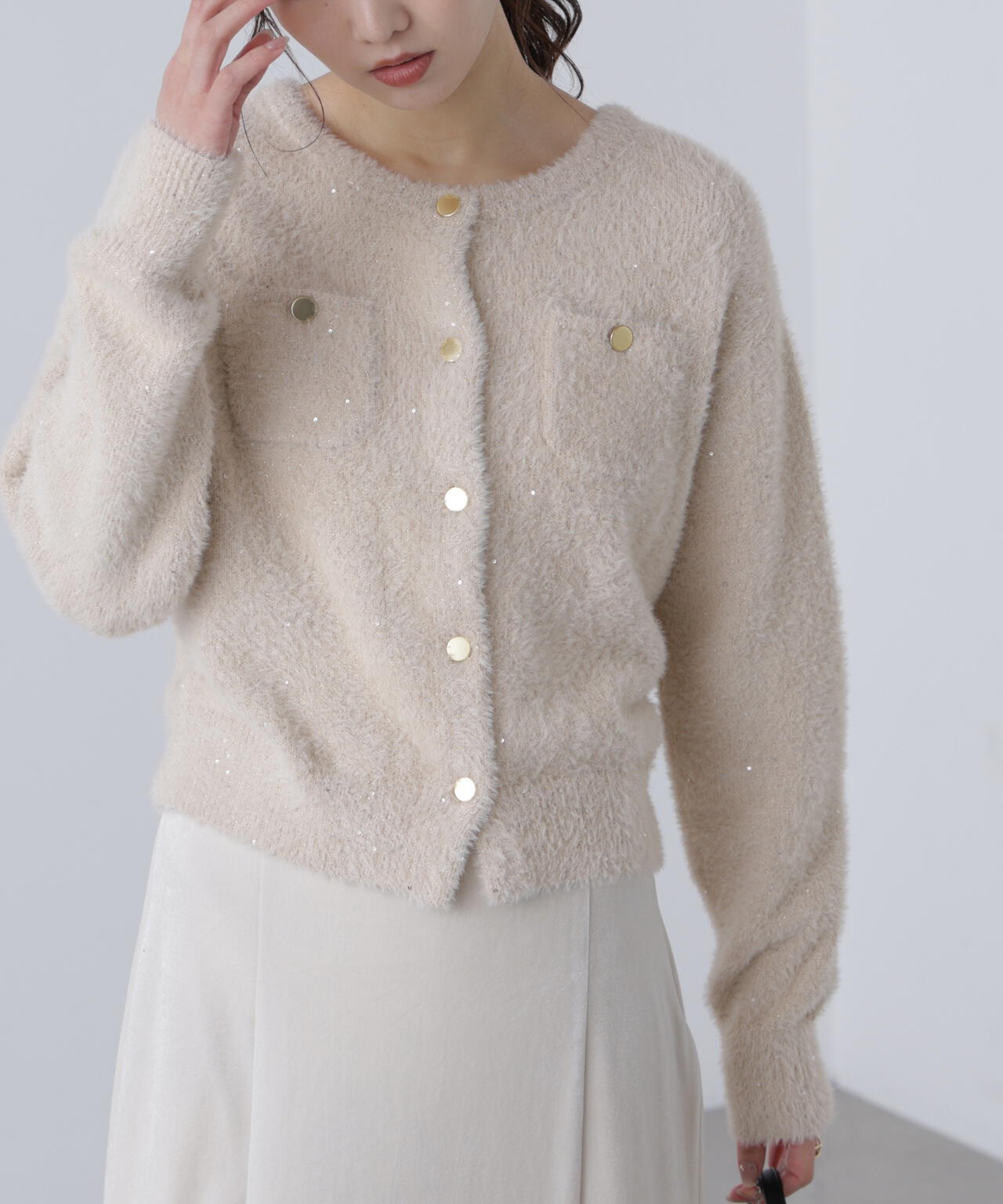 【MFM】金ボタンへアリースパンコールニットカーディガン