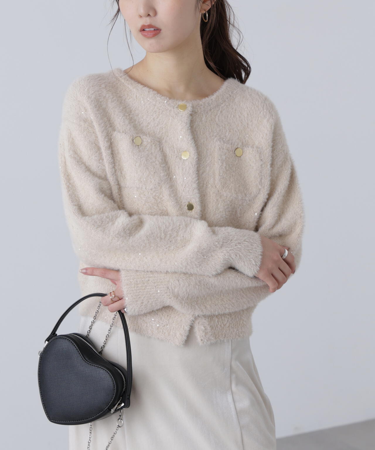 【MFM】金ボタンへアリースパンコールニットカーディガン