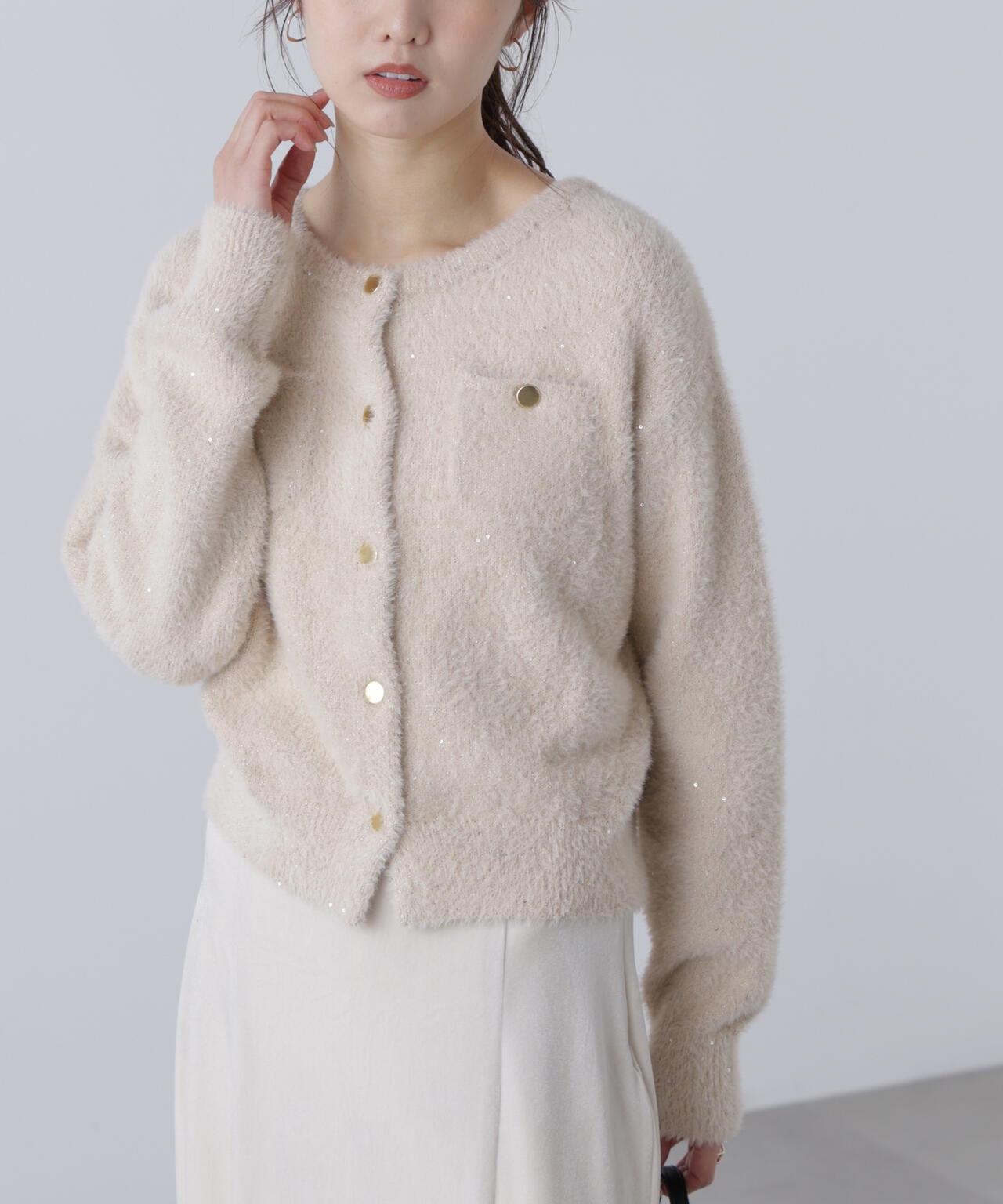 【MFM】金ボタンへアリースパンコールニットカーディガン