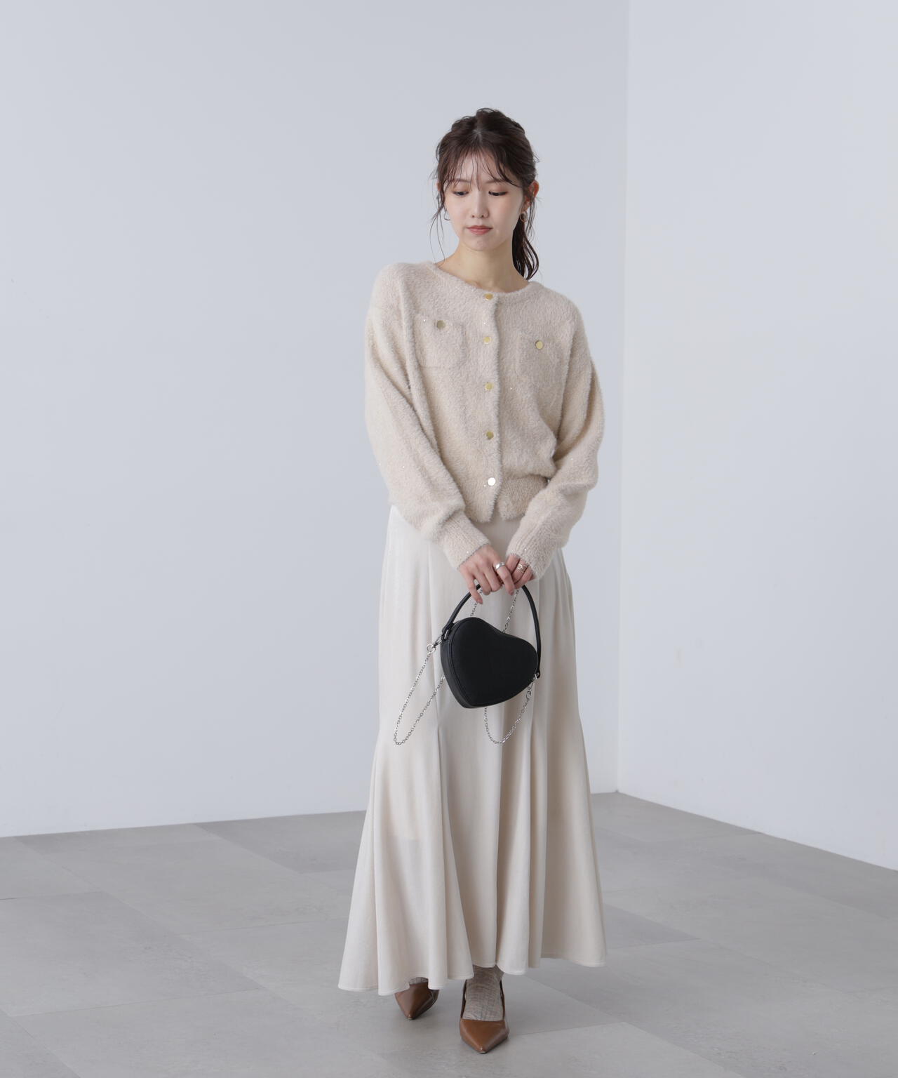 【MFM】金ボタンへアリースパンコールニットカーディガン