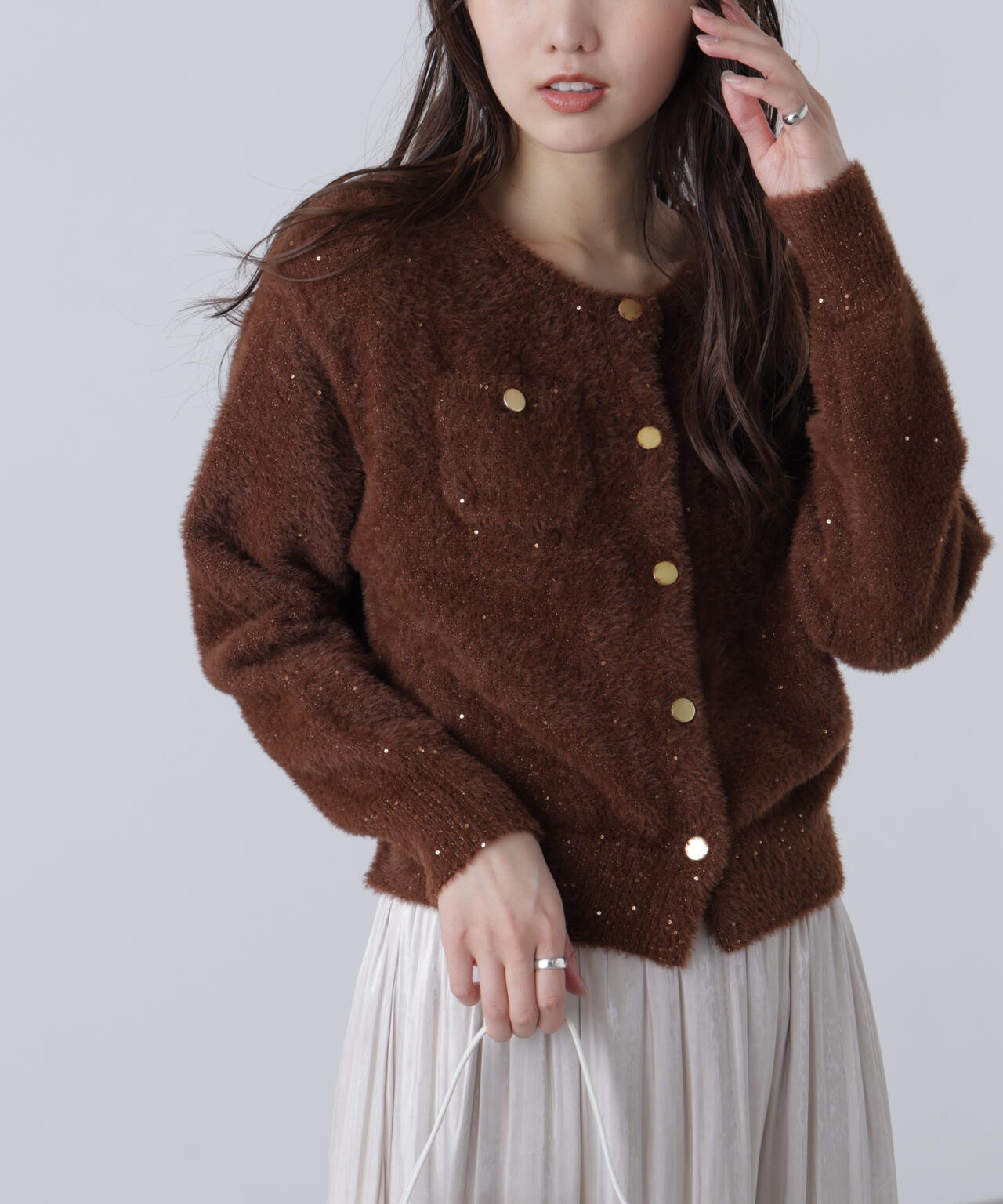 【MFM】金ボタンへアリースパンコールニットカーディガン