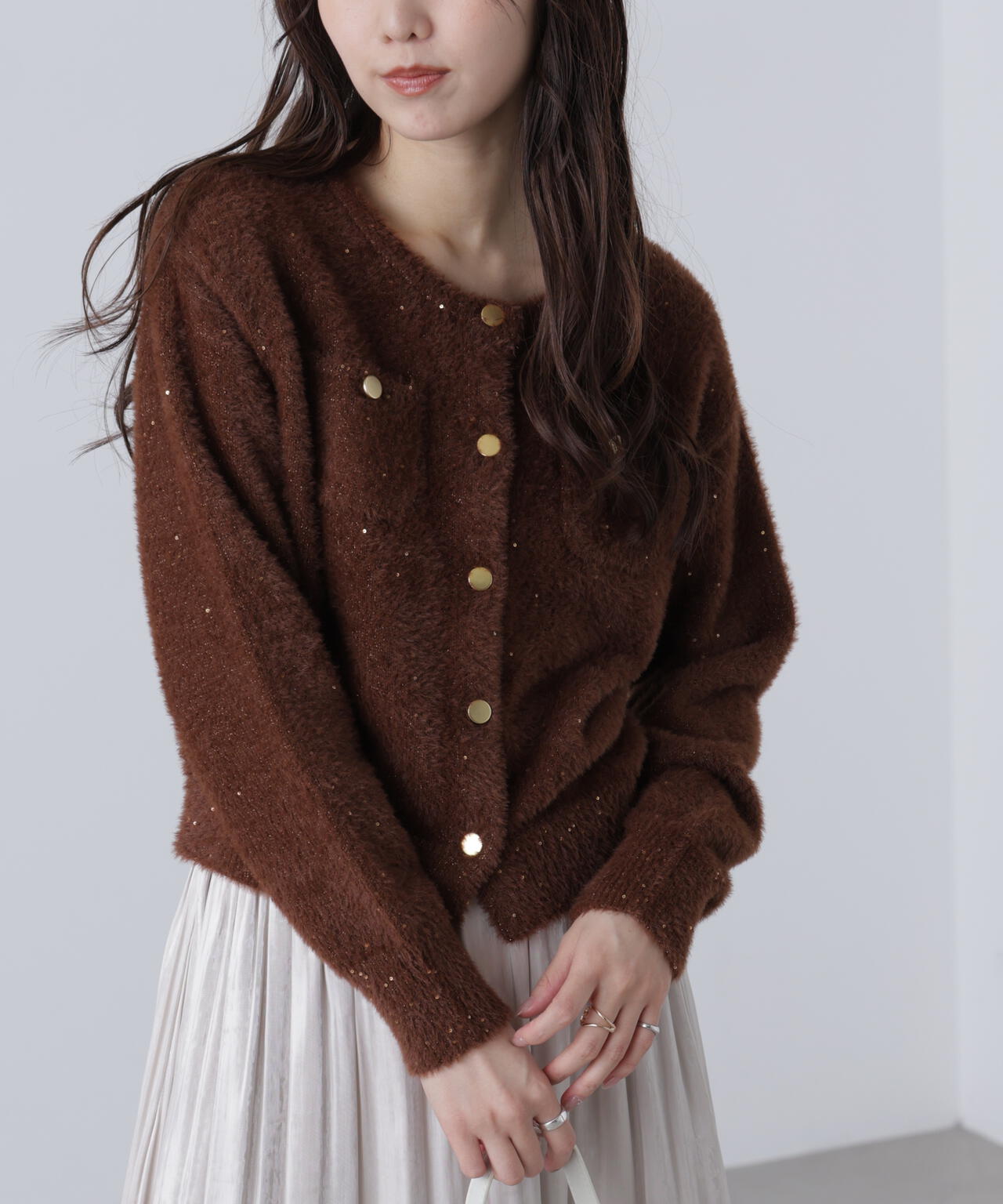 【MFM】金ボタンへアリースパンコールニットカーディガン