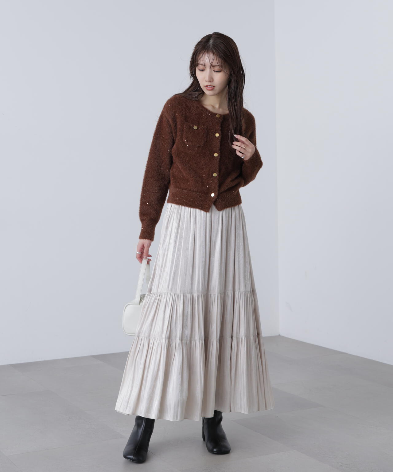 【MFM】金ボタンへアリースパンコールニットカーディガン
