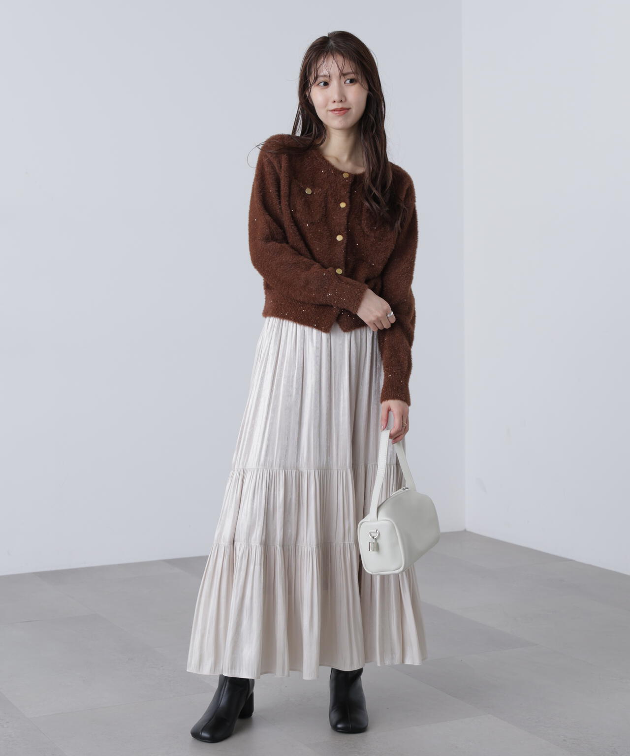 【MFM】金ボタンへアリースパンコールニットカーディガン